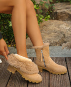 Suede Faux Fur Block Heel Boots