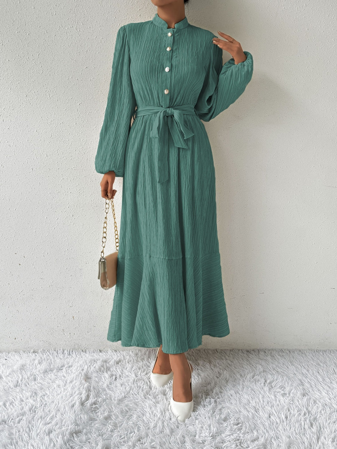 Tie Waist Long Sleeve Dress - Body By J'ne