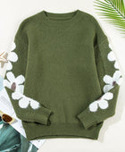 Flower Round Neck Long Sleeve Sweater