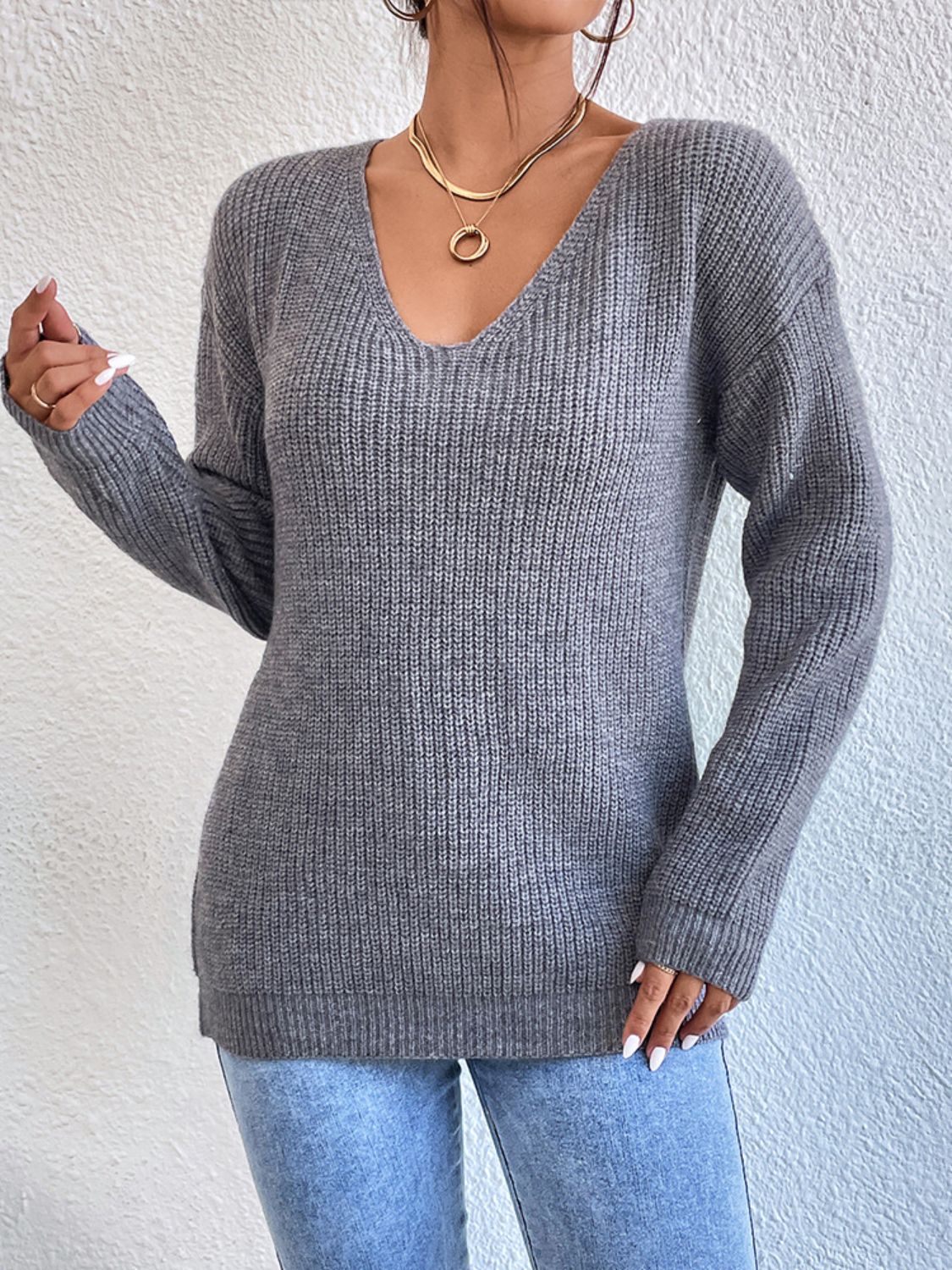 Crisscross V-Neck Long Sleeve Sweater - Body By J'ne