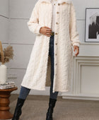 Furry Button Up Long Sleeve Longline Coat