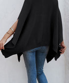 Waffle-Knit Pocketed Cape Sleeve Sweater