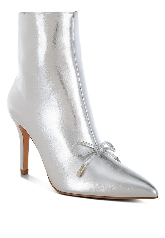 Capper Bow Detail Metallic High Ankle Boots - Body By J'ne