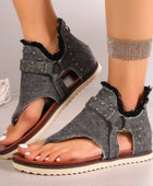 Studded Raw Hem Flat Sandals - Body By J'ne