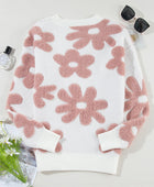 Flower Round Neck Long Sleeve Knit Top