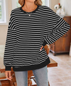 Lovelet Striped Round Neck Long Sleeve Sweatshirt