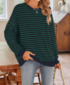 Lovelet Striped Round Neck Long Sleeve Sweatshirt