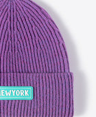 NEWYORK Patch Rib-Knit Cuffed Beanie