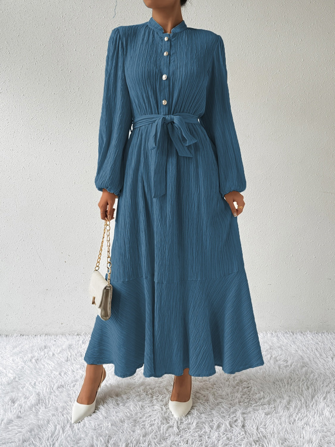 Tie Waist Long Sleeve Dress - Body By J'ne