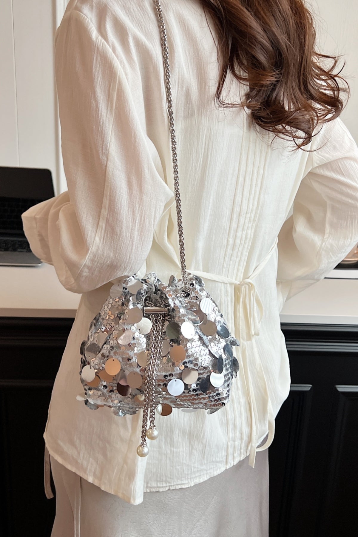 Drawstring Sequin Crossbody Bag - Body By J'ne