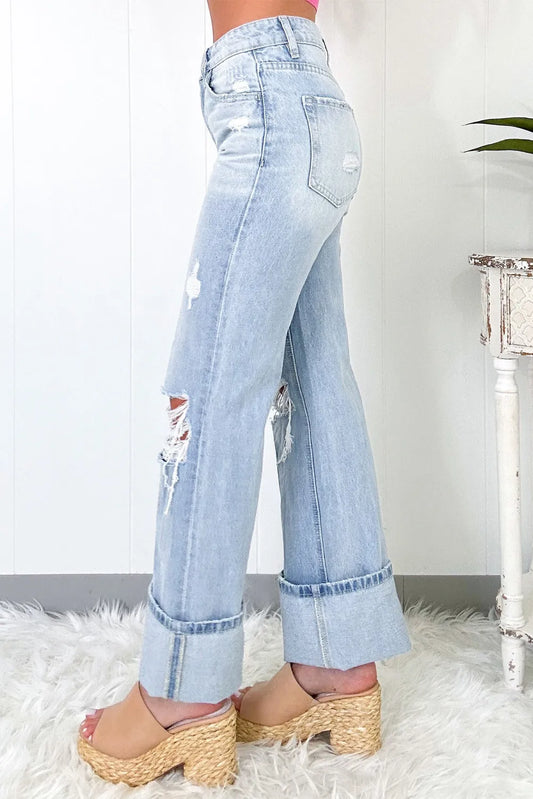 Distressed High Waist Jeans with Pockets - Body By J'ne