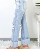 Distressed High Waist Jeans with Pockets