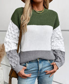 Color Block Round Neck Long Sleeve Sweater