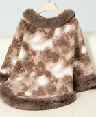 Furry Contrast Three-Quarter Poncho