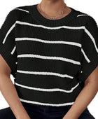 Striped Round Neck Short Sleeve Knit Top