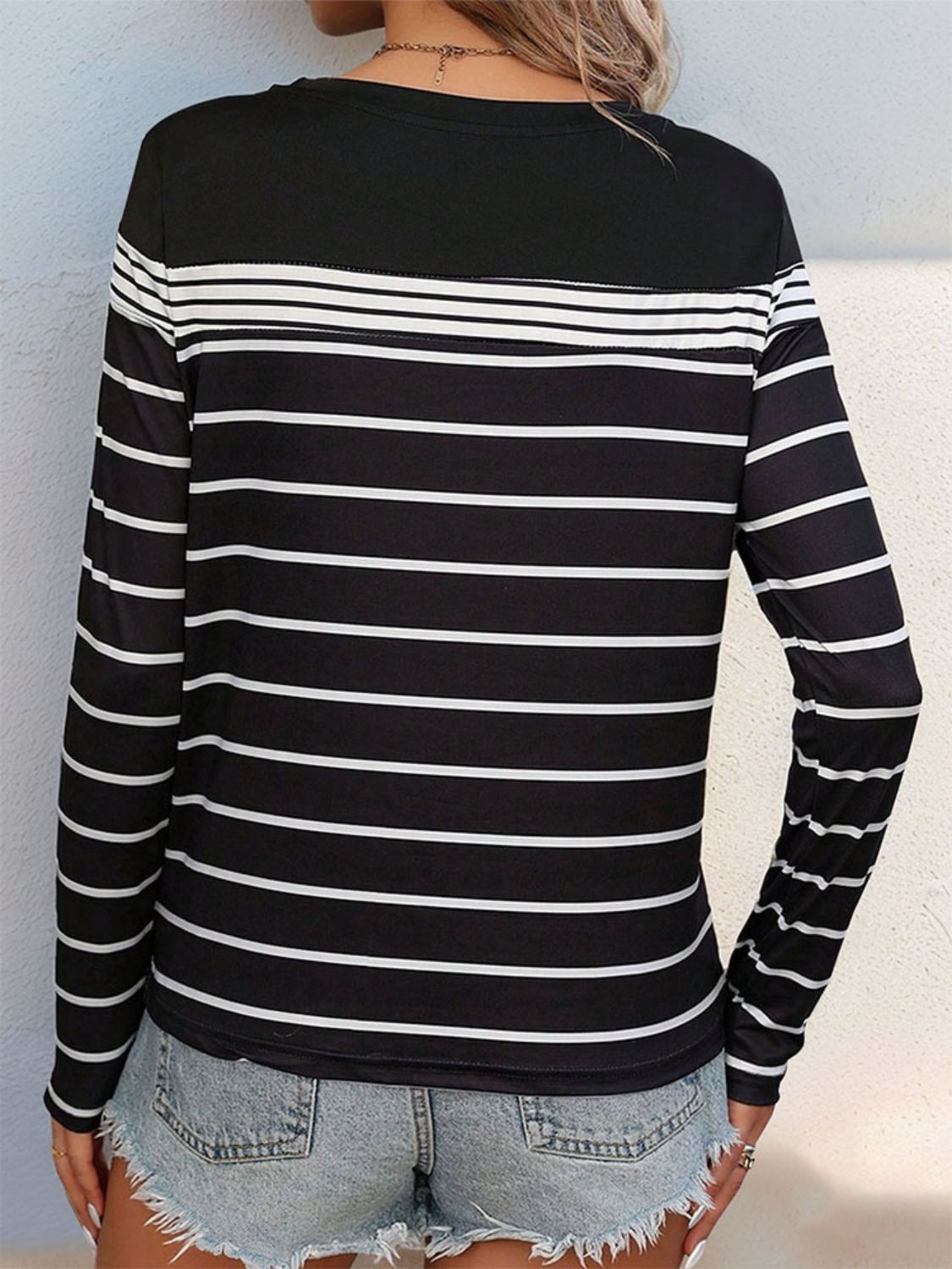 Perfee Striped Round Neck Long Sleeve T-Shirt - Body By J'ne