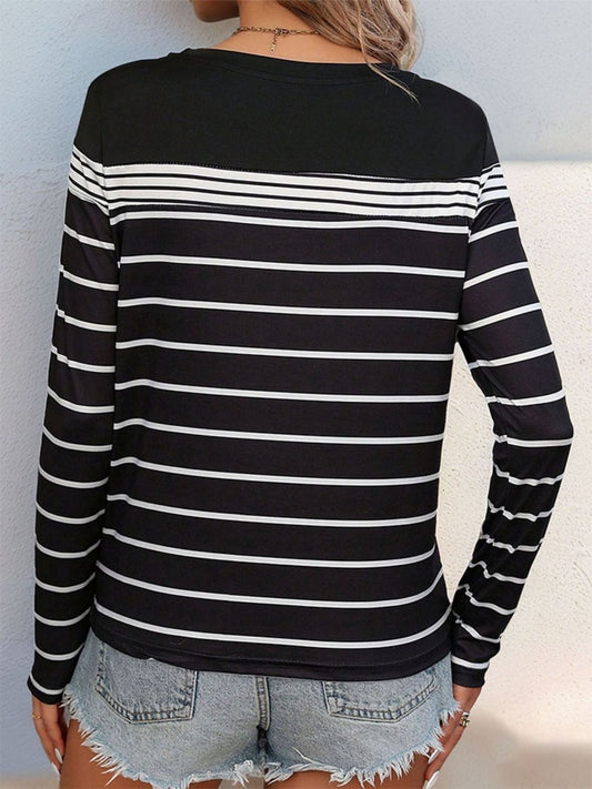 Perfee Striped Round Neck Long Sleeve T-Shirt - Body By J'ne