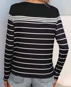 Perfee Striped Round Neck Long Sleeve T-Shirt