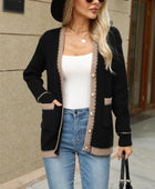 Contrast Trim Button Up Long Sleeve Cardigan