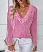 Striped V-Neck Long Sleeve Sweater