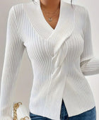 Twist Front Ribbed Long Sleeve Sweater