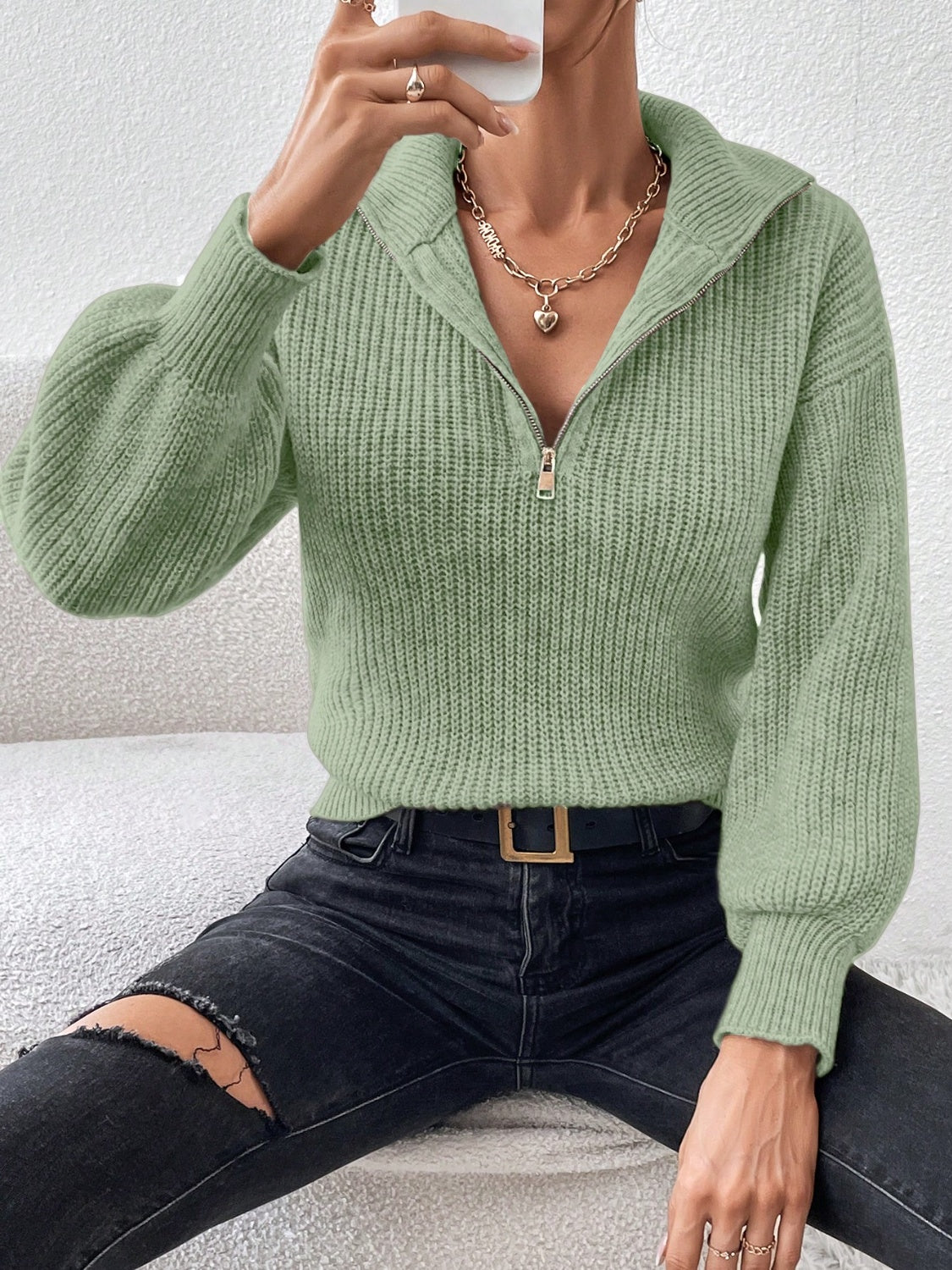 Honey Half Zip Dropped Shoulder Sweater - Body By J'ne