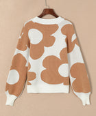 Contrast Flower Mock Neck Long Sleeve Sweater