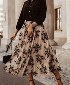 Leaf Elastic Waist Midi Skirt