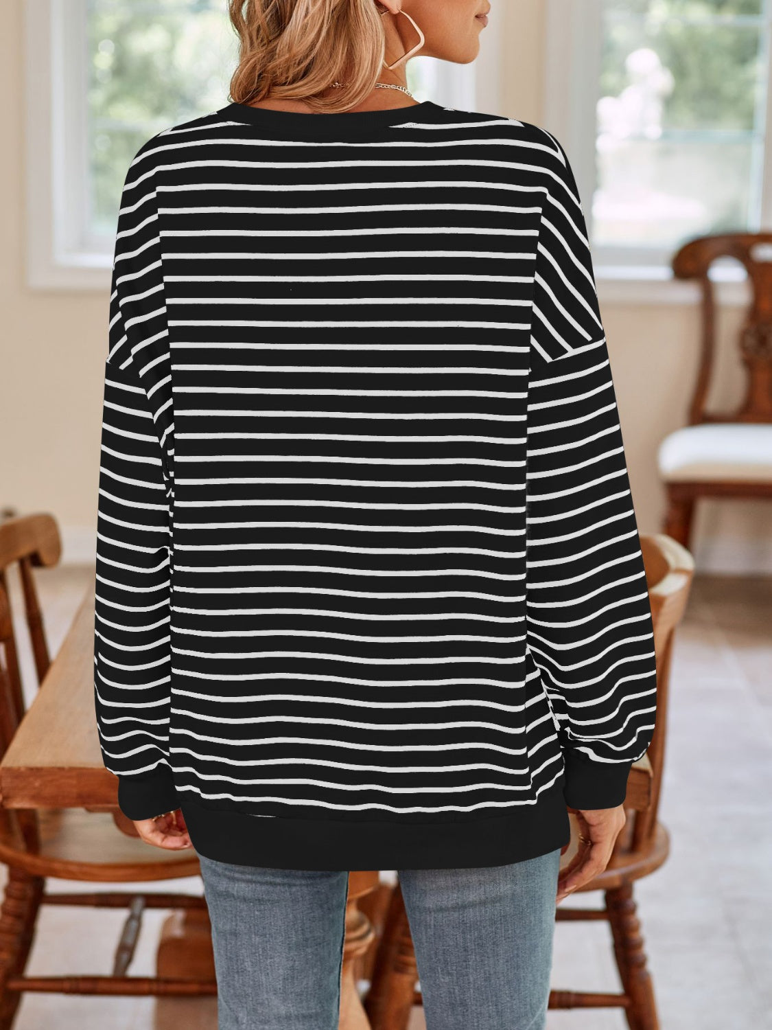 Lovelet Striped Round Neck Long Sleeve Sweatshirt - Body By J'ne