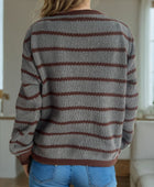 Striped Round Neck Long Sleeve Cardigan