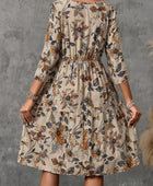 Printed Round Neck Three-Quarter Sleeve Dress