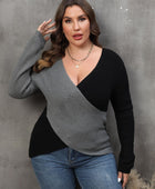 Two-Tone Surplice Neck Sweater