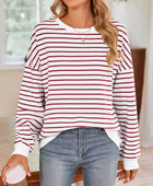 Lovelet Striped Round Neck Long Sleeve Sweatshirt