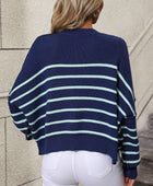 Striped Dropped Shoulder Round Neck Pullover Sweater