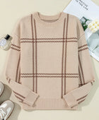 Plaid Round Neck Dropped Shoulder Sweater