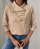 Perfee Asymmetric Mock Neck Long Sleeve Sweatshirt