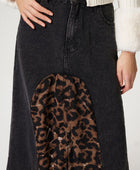 Slit Leopard Midi Denim Skirt