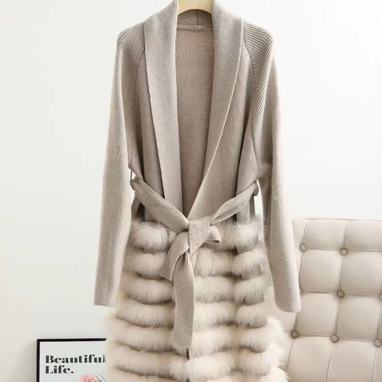 Fox Fur Sweater Lace-up Cardigan