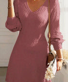 Texture V-Neck Long Sleeve Dress