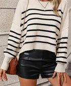 Striped Dropped Shoulder Round Neck Pullover Sweater