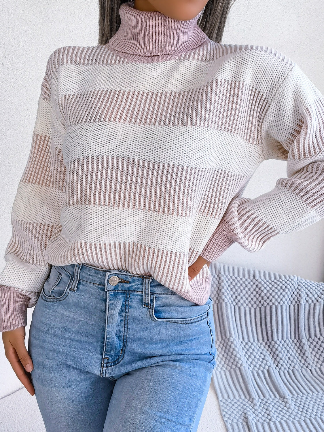 Striped Turtleneck Long Sleeve Sweater - Body By J'ne