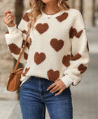 Fuzzy Heart Dropped Shoulder Sweatshirt