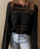 Cable-Knit Openwork Long Sleeve Sweater