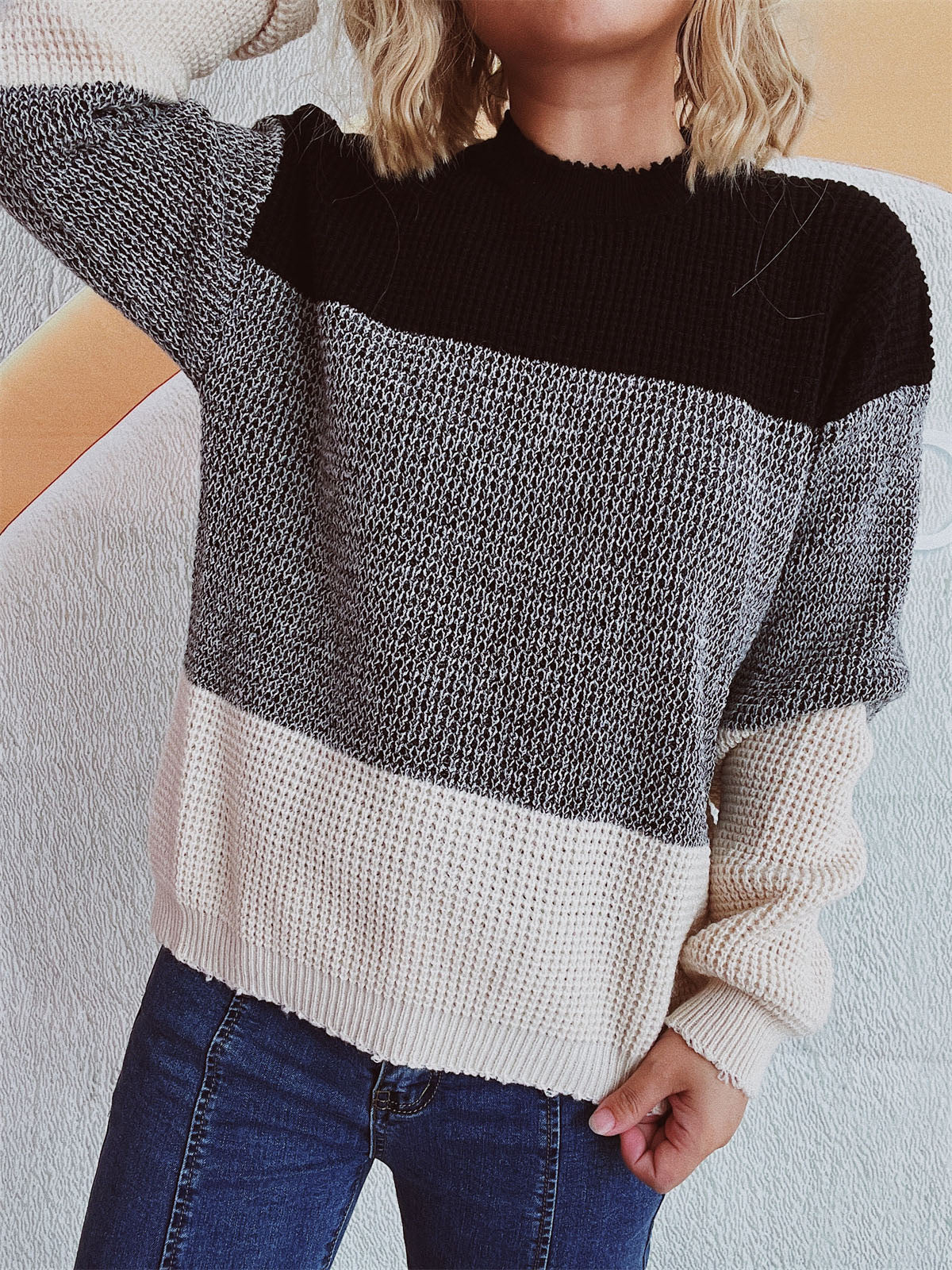 Color Block Long Sleeve Sweater - Body By J'ne