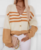 Color Block V-Neck Button Down Long Sleeve Cardigan