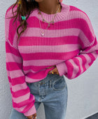 Honey Striped Round Neck Long Sleeve Sweater