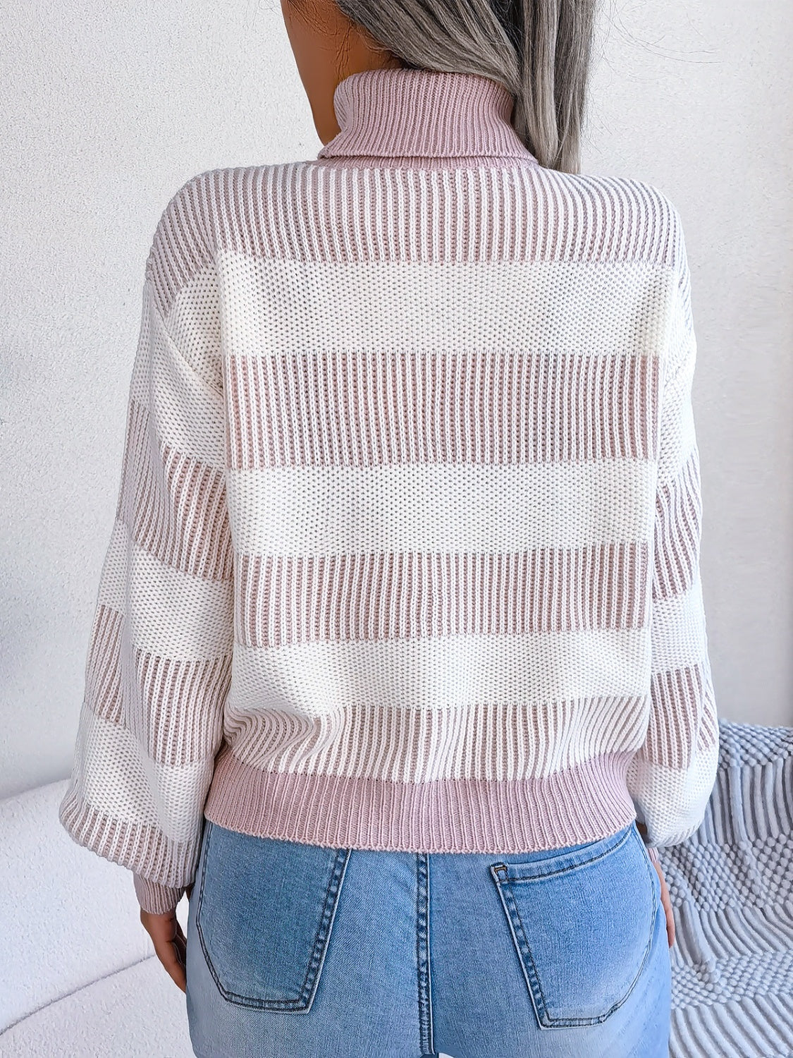 Striped Turtleneck Long Sleeve Sweater - Body By J'ne