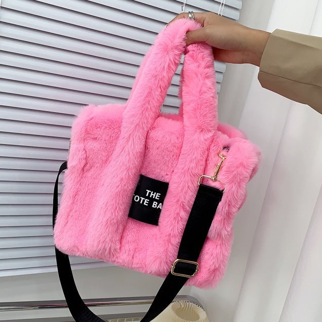 Designer Faux Fur Plush Tote Bag