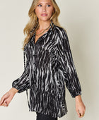 Full Size Printed Button Up Long Sleeve Shirt - Body By J'ne