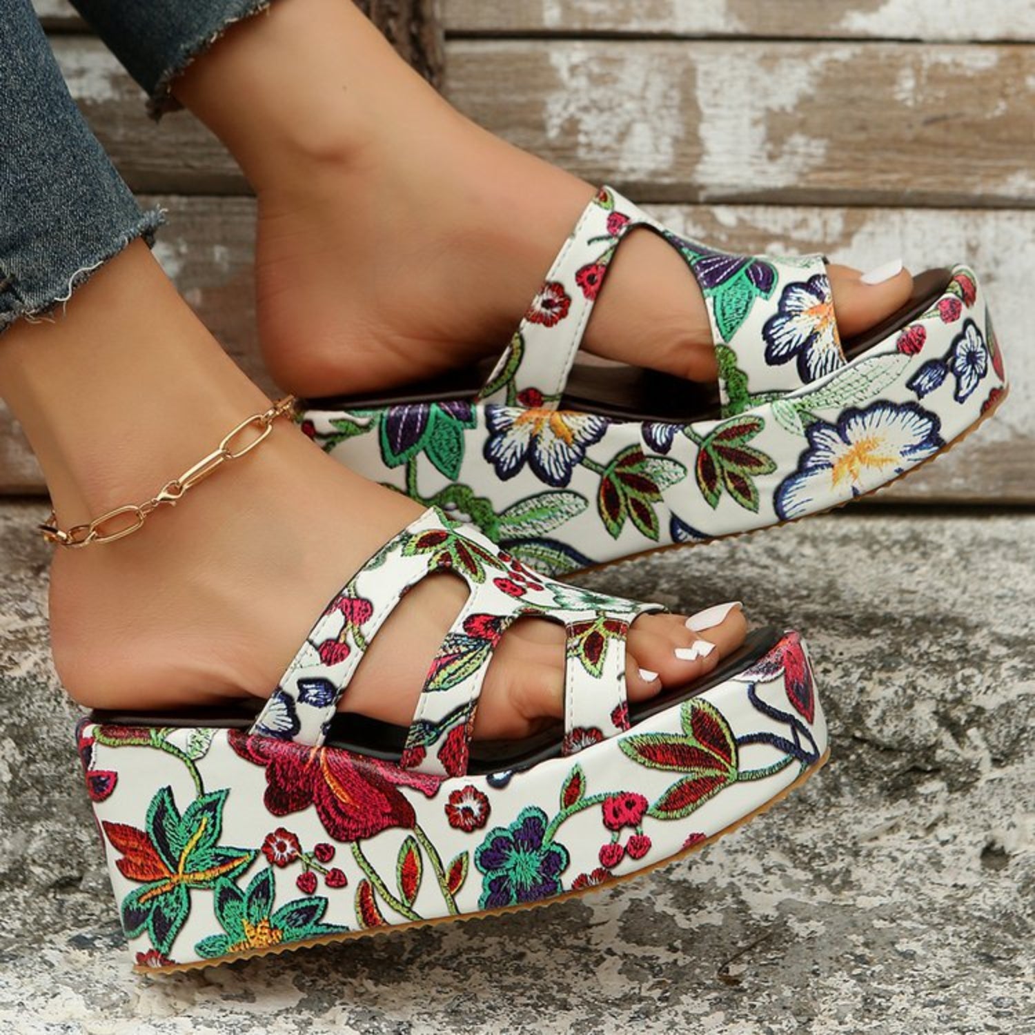 Cutout Floral Peep Toe Sandals - Body By J'ne